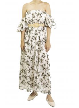 Vestito lungo fantasia con cintura